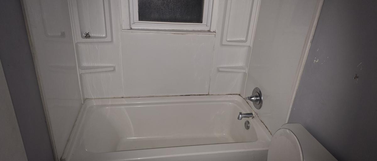 Cleaned bathroom tub and shower detail from an EK Total Pro project